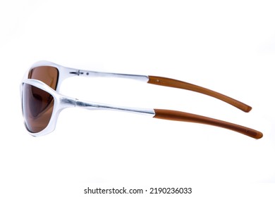 Fashion sunglasses silver frame and brown lens on white background. - Powered by Shutterstock