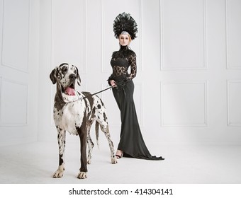 Fashion Type Photo Of A Young Woman With Big Dog