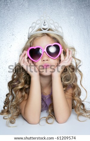 fashion victim little princess girl humor portrait crown and heart shape glasses