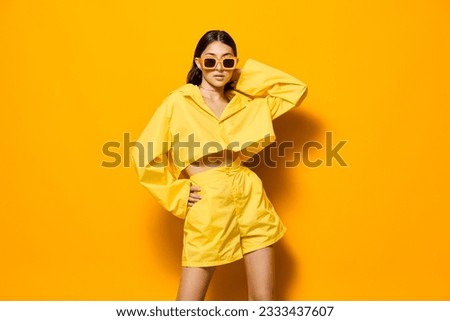 fashion woman happiness trendy lifestyle beautiful attractive sunglasses young girl yellow