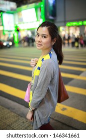 Fashion Woman Love Shopping In The Downtown City Of Hong Kong Mongkok At Night