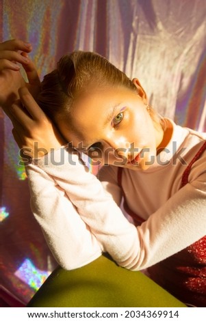 Fashion Woman portrait blondhair with sunlight 
