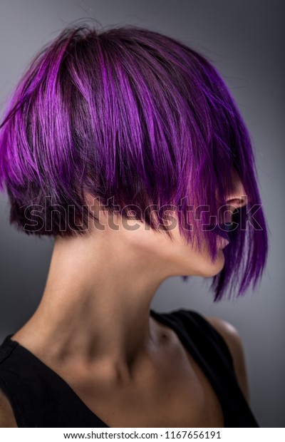 Fashion Woman Purple Short Hair Over Stock Photo Edit Now 1167656191