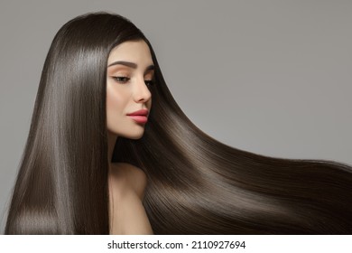 Fashion woman with straight long shiny hair. Beauty and hair care - Shutterstock ID 2110927694