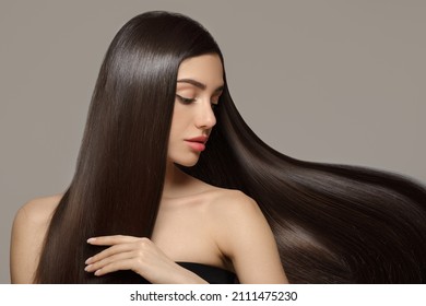 Fashion woman with straight long shiny hair. Beauty and hair care - Shutterstock ID 2111475230