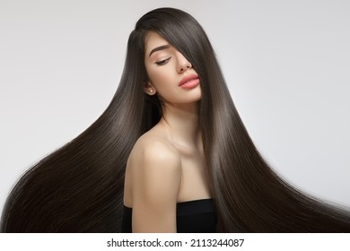 Fashion woman with straight long shiny hair. Beauty and hair care - Shutterstock ID 2113244087