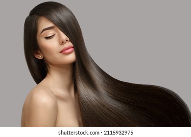 Fashion woman with straight long shiny hair. Beauty and hair care - Shutterstock ID 2115932975