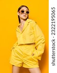 fashion woman sunglasses lady girl trendy lifestyle young yellow beautiful attractive