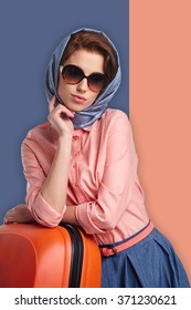 Fashion woman in sunglasses and scarf. studio shot - Shutterstock ID 371230621
