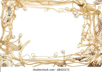 Fashion yellow gold jewelry frame, isolated on white background