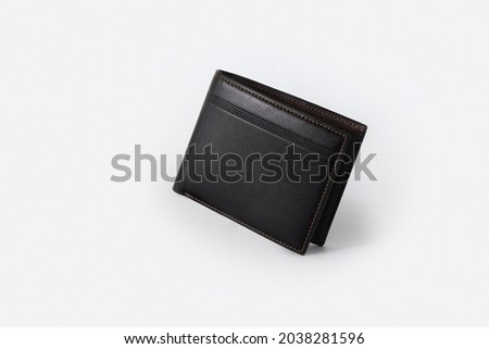 Fashionable black leather men's wallet isolated on white background