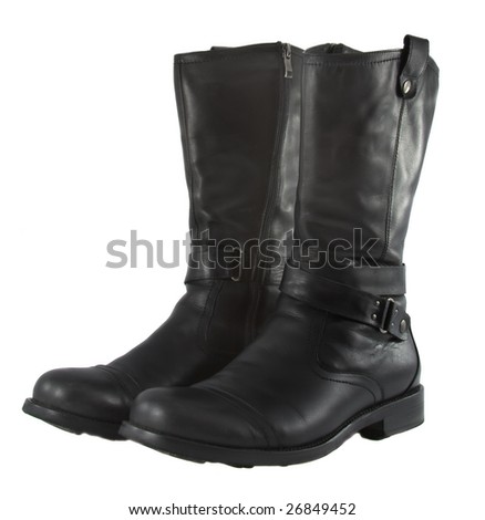 Fashionable  brutal leather male boots on a white background
