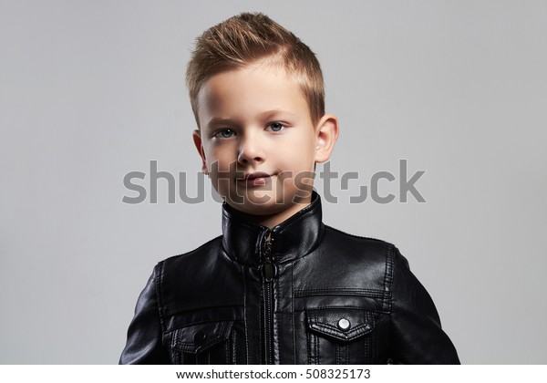 Fashionable Child Leather Coatstylish Little Boy Stock Photo Edit