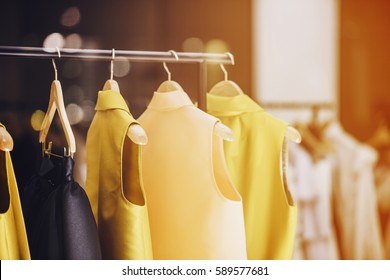 Fashionable clothes in a boutique store in London. - Shutterstock ID 589577681