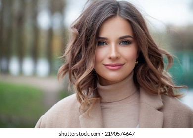 Fashionable female model face. Beautiful brunette outdoor - Shutterstock ID 2190574647