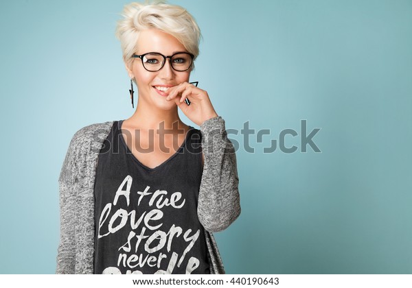 Fashionable Girl Glasses Short Hair Dressed Stock Image Download Now