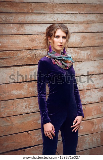 Fashionable Girl Makeup Hairstyle Stylish Purple Stock Photo Edit Now 1298716327