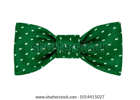 fashionable green bow tie with white paisley pattern isolated on white background