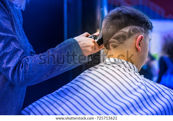 Fashionable Haircut Men Drawing On Hair Stock Photo Edit