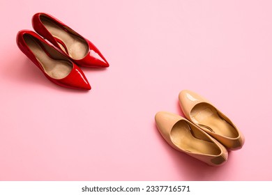 Fashionable high heeled shoes on pink background - Powered by Shutterstock