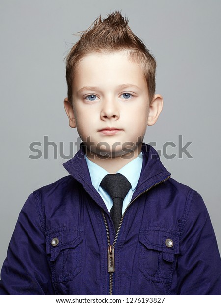 Fashionable Little Boy Trendy Haircut Fashion Stock Image