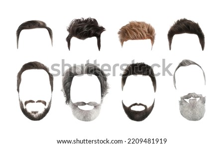 Fashionable men's hairstyles and beards isolated on white, collage