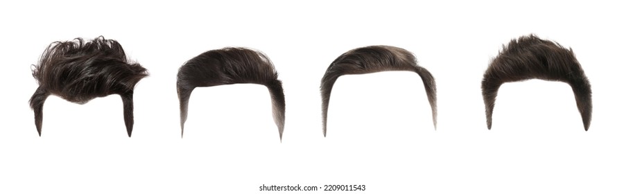Fashionable men's hairstyles isolated on white, collage. Banner design - Shutterstock ID 2209011543