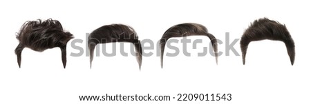 Fashionable men's hairstyles isolated on white, collage. Banner design