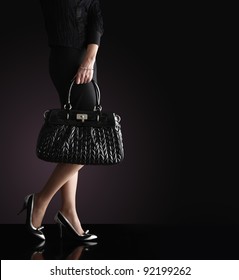 Fashionable Woman With A Black Bag, Fashion Photo