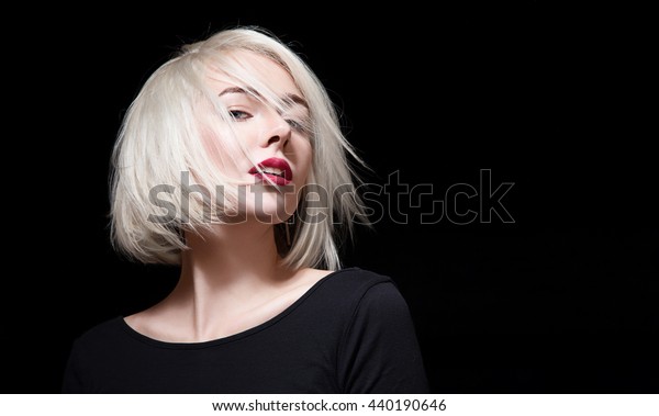 Fashionable Woman Red Lipstick Short Hair People Beauty Fashion