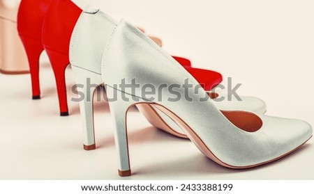 Fashionable women shoes isolated on white background. Stylish classic women leather shoe. High heel women shoes on white background.