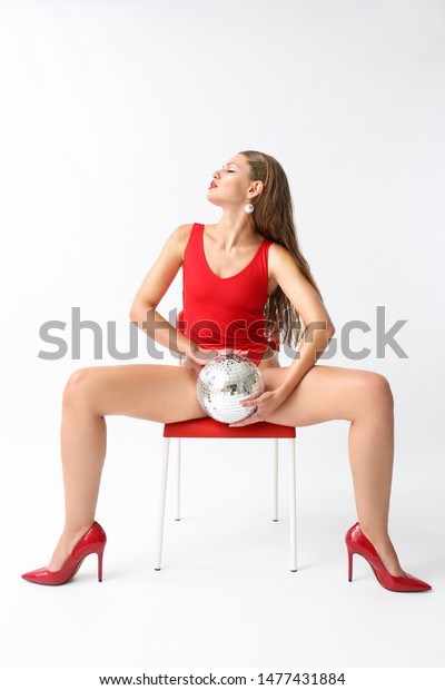 Fashionable Young Woman Disco Ball Sitting Stock Photo Edit Now