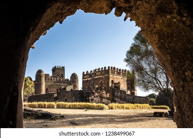 Fasil Ghebbi (Royal Enclosure) is the remains of a fortress-city within Gondar, Ethiopia. It was founded in the 17th century by Emperor Fasilides (Fasil) and was the home of Ethiopia's emperors. - Shutterstock ID 1238499067