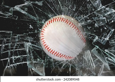 Fast Baseball Through Glass Window.