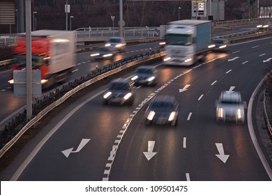 Fast Blurry Car On Highway