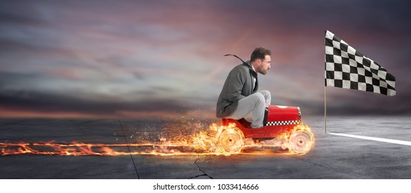 Fast businessman with a car wins against the competitors. Concept of success and competition - Shutterstock ID 1033414666
