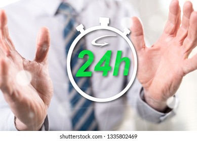Fast delivery concept between hands of a man in background