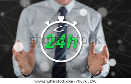 Fast delivery concept between hands of a man in background