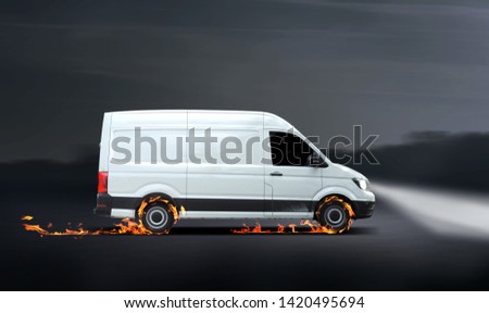 Fast delivery van with flames, concept for a fast delivery
