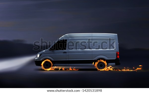 Fast delivery van with flames, concept for a\
fast delivery