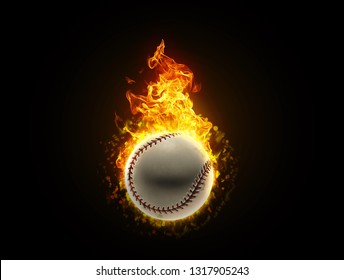 Fast fiery baseball ball burning