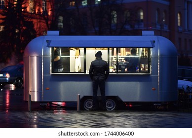 Fast Food Trailer In Night Street