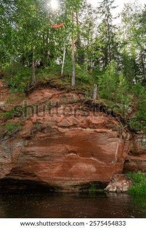 fast forest river Oredezh devon sand brink in Leningradskaya oblast, Russia