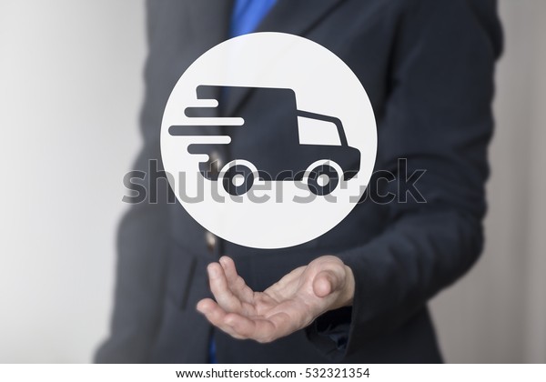 Fast\
free delivery shopping online internet business concept.\
Businessman offer delivery shop fast vehicle\
icon