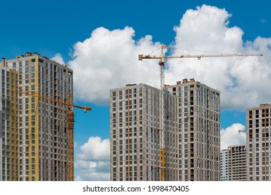 Fast Growing Appartment Houses On The Construction Site. City Expansion And Real Estate Investment Illustration