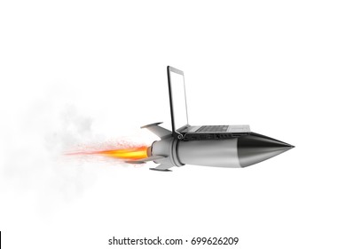 Fast Internet Concept With A Laptop Over A Rocket