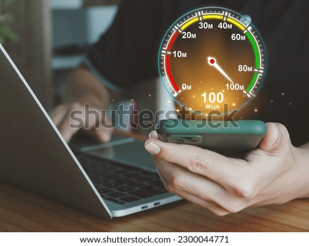 Fast internet connection with high speed internet speed test on your smartphone or laptop. 5G high speed internet concept