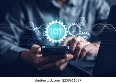 Fast internet connection of IOT internet of things. bandwidth network technology, Man using Internet high speed by smartphone 5G quality, speed optimization.	
