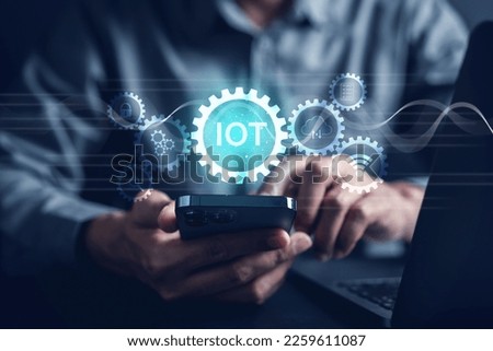 Fast internet connection of IOT internet of things. bandwidth network technology, Man using Internet high speed by smartphone 5G quality, speed optimization.	
