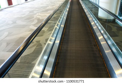 Fast Lane Escalators In Airport, Moving Walks